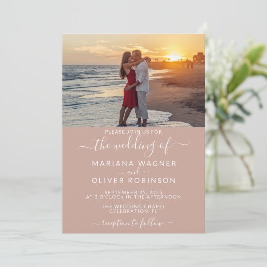 Foto roze bruiloft uitnodiging (Staand voorkant)