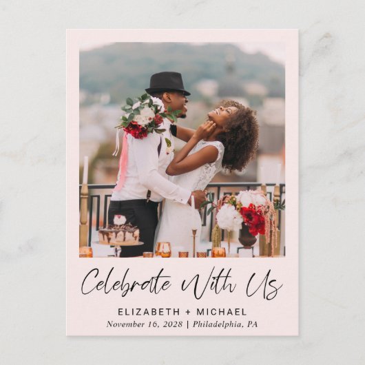 Foto Roze bruiloft Uitnodiging Briefkaart (Voorkant)