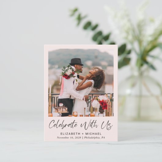 Foto Roze bruiloft Uitnodiging Briefkaart (Staand voorkant)