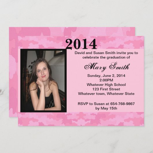 Foto Roze Camouflage Afstuderen Uitnodiging (Voorkant / Achterkant)