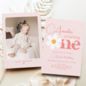 Foto Roze Daisy 1e verjaardagsfeestje Kaart