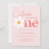 Foto Roze Daisy 1e verjaardagsfeestje Kaart (Voorkant)