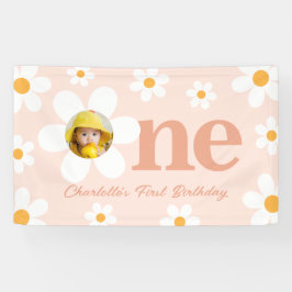 Foto Roze Daisy 1e verjaardagsfeestje Spandoek