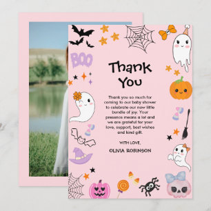 Foto Roze een beetje Boo Schattige Halloween Baby Bedankkaart