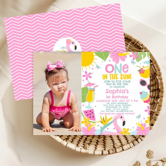 Foto Roze Een in de zon Zwembad 1e verjaardag Kaart