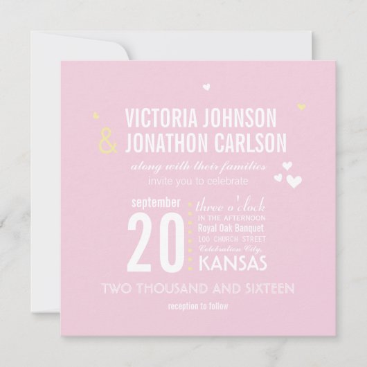 Foto Roze en Geel Zig Zag Typografie Bruiloft Kaart (Voorkant)