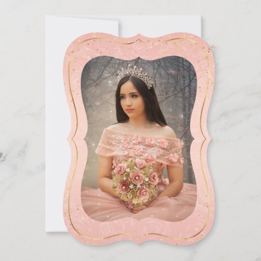 Foto Roze en Goud Prinses Quinceanera Verjaardag Kaart (Achterkant)