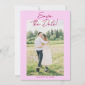 Foto Roze Framboos Getekende Bloem Save The Date (Voorkant)