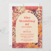 Foto Roze Geel Sinaasappel Wildflowers Bruiloft Kaart (Voorkant)