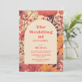 Foto Roze Geel Sinaasappel Wildflowers Bruiloft Kaart (Staand voorkant)