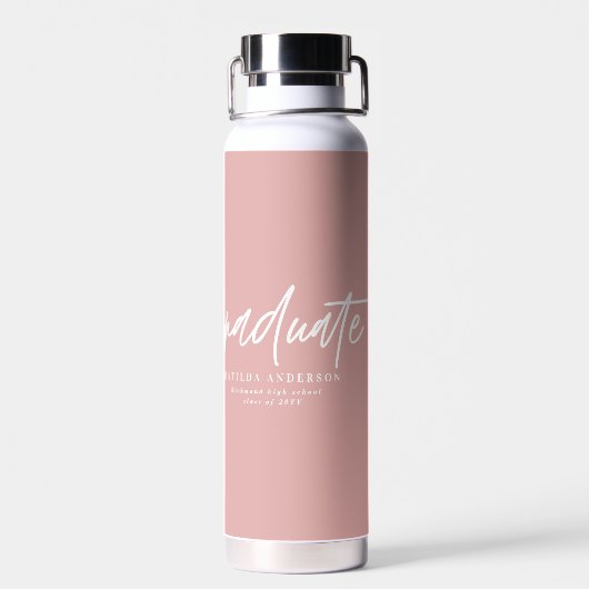 Foto roze girly afstuderen script modern elegant waterfles (Achterkant)