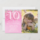 Foto Roze Glitter 10e Verjaardag Kaart (Voorkant)