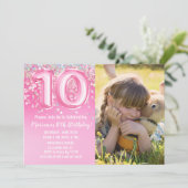 Foto Roze Glitter 10e Verjaardag Kaart (Staand voorkant)
