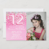 Foto Roze Glitter 12e Verjaardag Kaart (Voorkant)