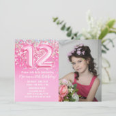 Foto Roze Glitter 12e Verjaardag Kaart (Staand voorkant)