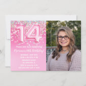 Foto Roze Glitter 14e verjaardag Kaart (Voorkant)