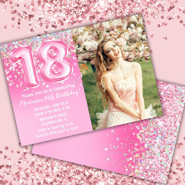 Foto Roze Glitter 18e verjaardag Kaart