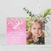 Foto Roze Glitter 2e Verjaardag Kaart (Staand voorkant)