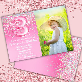 Foto Roze Glitter 3e Verjaardag Kaart