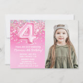 Foto Roze Glitter 4e Verjaardag Kaart (Voorkant)