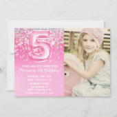 Foto Roze Glitter 5e Verjaardag Kaart (Voorkant)