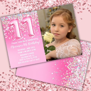 Foto Roze Glitters 11e Verjaardag Kaart