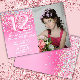 Foto Roze Glitters 12e Verjaardag Kaart