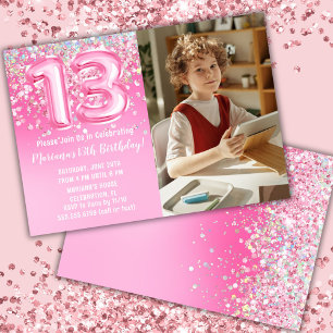 Foto Roze Glitters 13e Verjaardag Kaart
