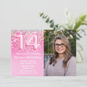 Foto Roze Glitters 14e Verjaardag Kaart (Staand voorkant)
