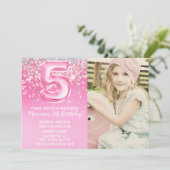 Foto Roze Glitters 5e Verjaardag Kaart (Staand voorkant)