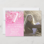Foto Roze Glitters 7e Verjaardag Kaart (Voorkant)