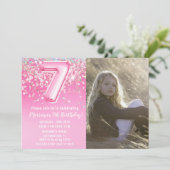Foto Roze Glitters 7e Verjaardag Kaart (Staand voorkant)