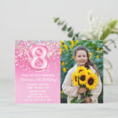Foto Roze Glitters 8e Verjaardag Kaart (Staand voorkant)