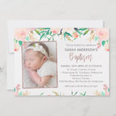 Foto Roze Goud Bloemen Doop uitnodiging (Voorkant)