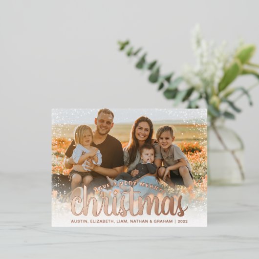 Foto Roze Goud Folie Kerstkaarten Folie Feestdagen Briefkaart (Staand Voorkant)