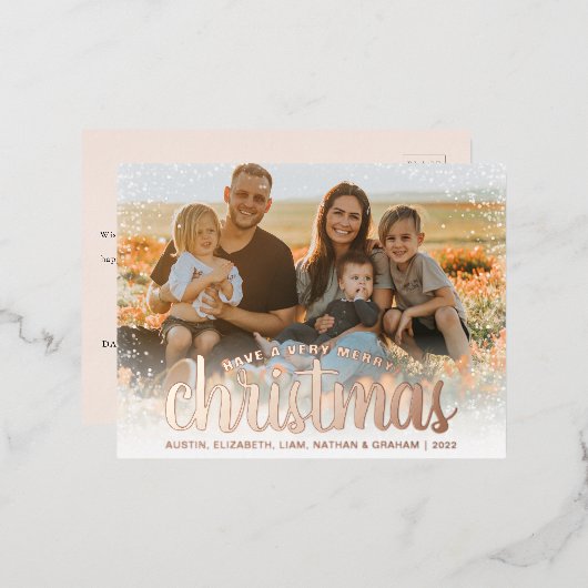 Foto Roze Goud Folie Kerstkaarten Folie Feestdagen Briefkaart (Voorkant / Achterkant)