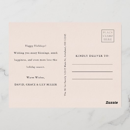 Foto Roze Goud Folie Kerstkaarten Folie Feestdagen Briefkaart (Achterkant)