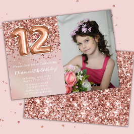 Foto Roze Goud Kiddie Meisje 12e Verjaardagsfeestj Kaart