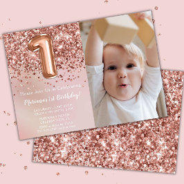 Foto Roze Goud Kiddie Meisje 1e Verjaardagsfeestje Kaart