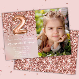 Foto Roze Goud Kiddie Meisje 2de Verjaardagsfeestj Kaart
