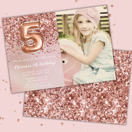 Foto Roze Goud Kiddie Meisje 5e Verjaardagsfeestje Kaart