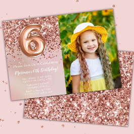 Foto Roze Goud Kiddie Meisje 6e Verjaardagsfeestje Kaart