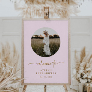 Foto Roze & Goud Meisje Baby shower Welkomstbord Poster