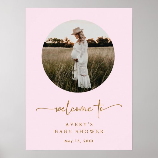 Foto Roze & Goud Meisje Baby shower Welkomstbord Poster (Voorkant)