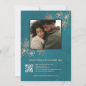 Foto Roze Goud Teal Bruiloft Kaart (Achterkant)