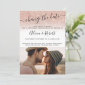 Foto roze gouden glitterscript wijziging van de da kaart (Staand voorkant)