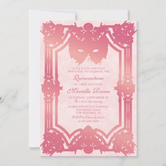 Foto Roze Gouden Masquerade Quinceanera Kaart (Voorkant)