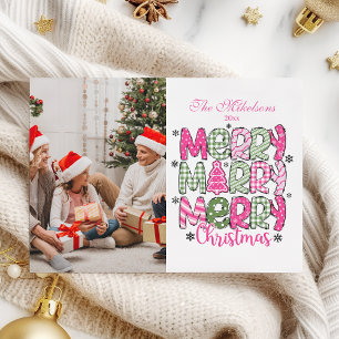 Foto Roze Groen Prettig Kerstfeest Vakantie Feestdagenkaart
