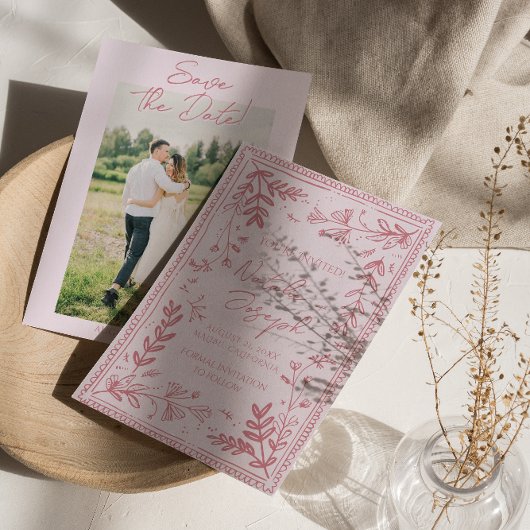 Foto Roze Hand Getekende Bloemetuin Bewaar De Datu Save The Date