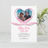 Foto Roze Hart Ribbon Niets Fancy Alleen Liefde Kaart (Staand voorkant)